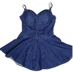 Story On Denim Corset Bodysuit Dress Lace Up Spaghetti Strap Size L